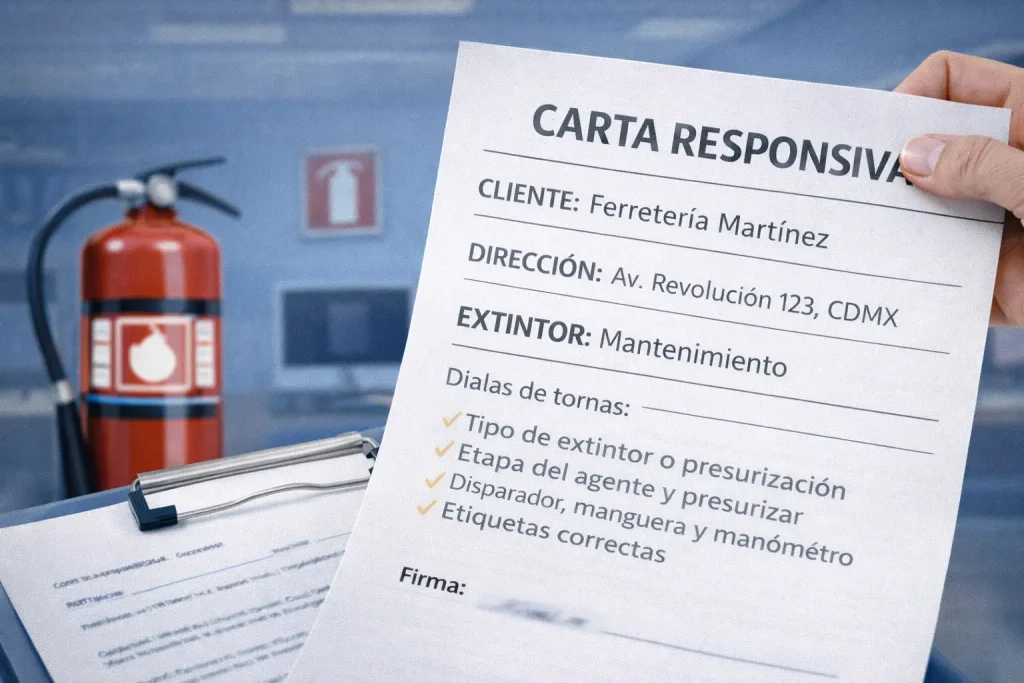documento de carta responsiva mantenimiento extintor