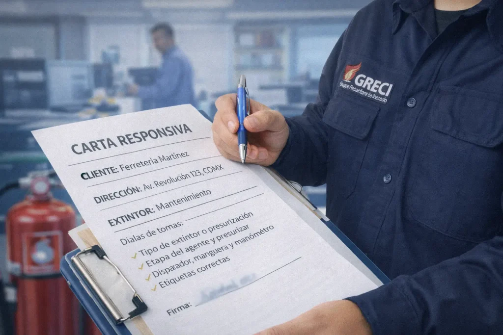 empresa generando carta responsiva de extintores