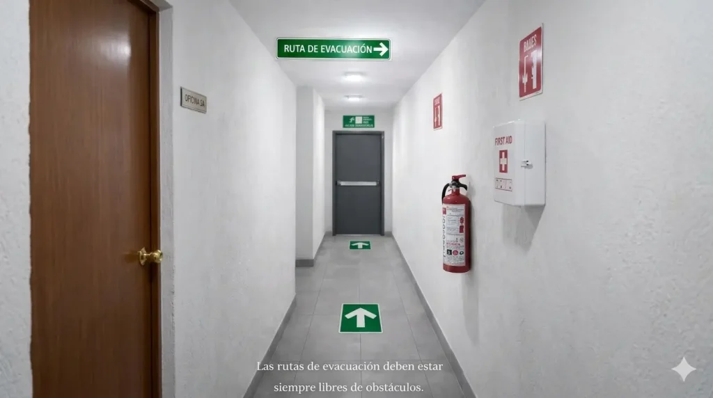ruta de evacuación señalizada en local comercial